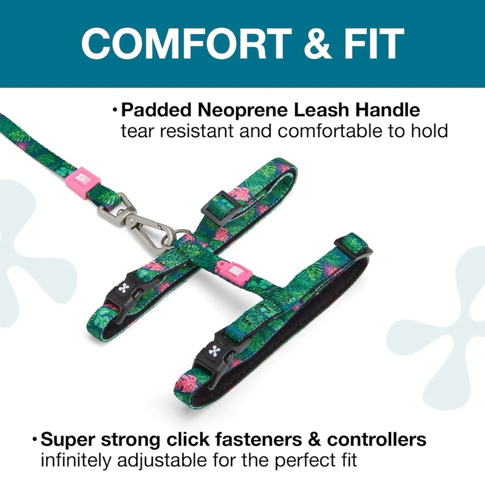 Max and Molly Adjustable Cat Harness and Leash Set - Tropical